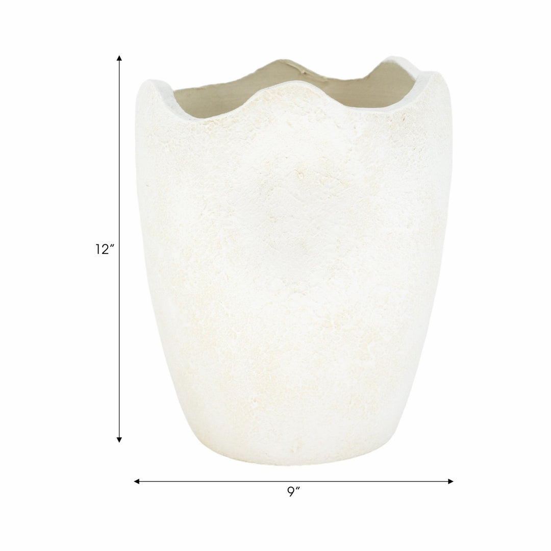 12" ABSTRACT TEXTURED TERRACOTTA VASE, IVORY