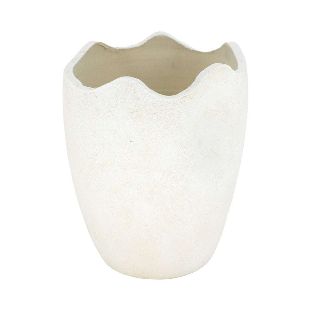 12" ABSTRACT TEXTURED TERRACOTTA VASE, IVORY