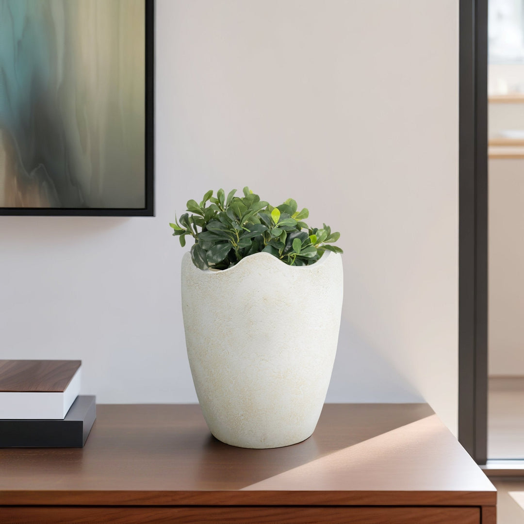 12" ABSTRACT TEXTURED TERRACOTTA VASE, IVORY