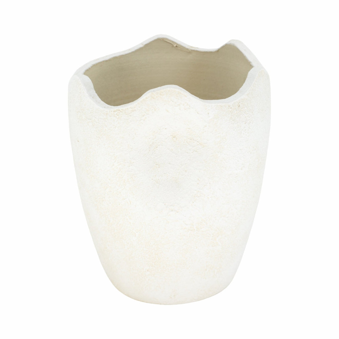 12" ABSTRACT TEXTURED TERRACOTTA VASE, IVORY