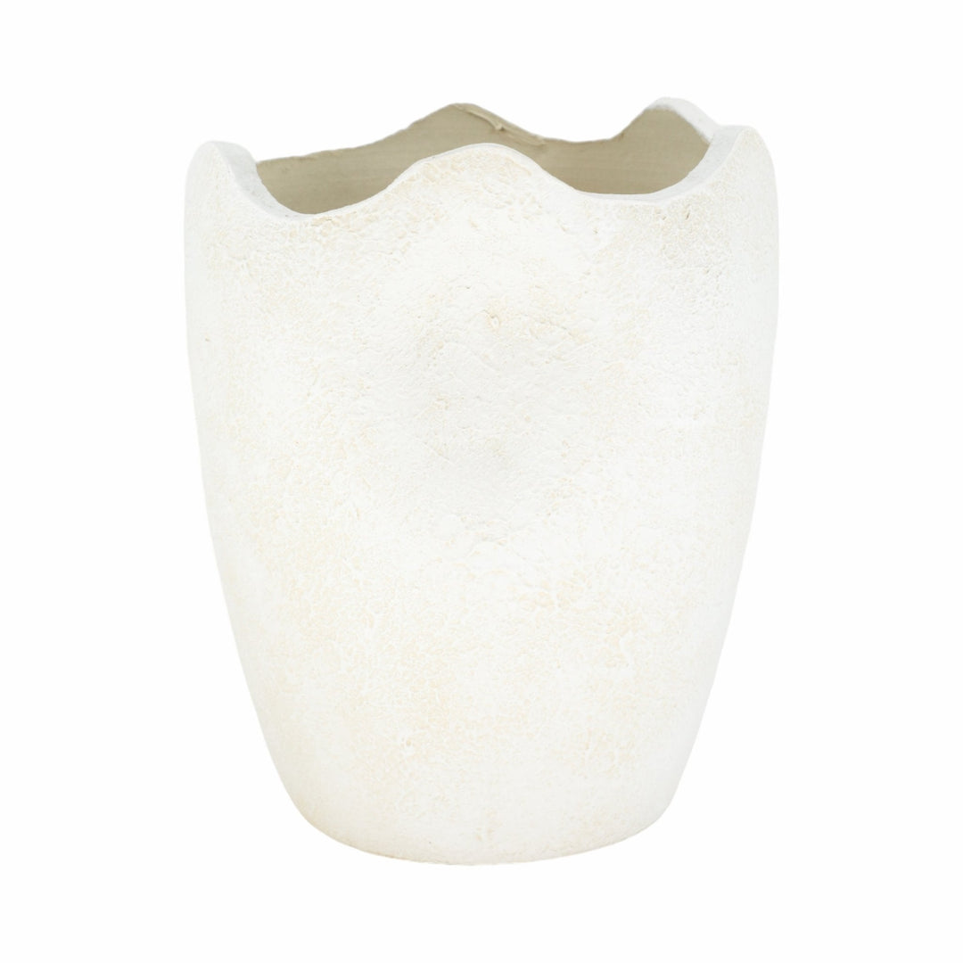 12" ABSTRACT TEXTURED TERRACOTTA VASE, IVORY