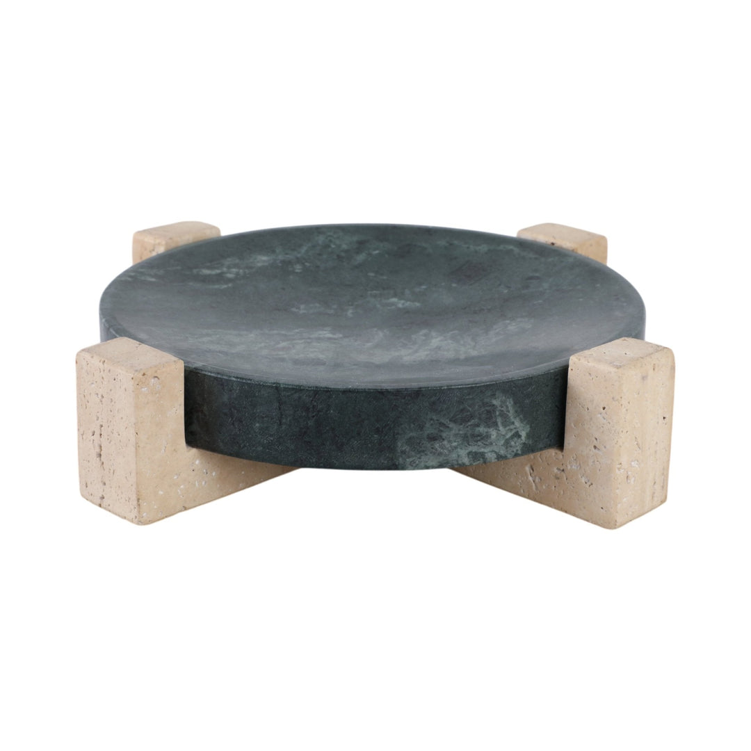 12" Archer Small Green Marble And Travertine Tray