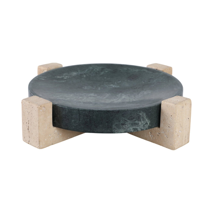 12" Archer Small Green Marble And Travertine Tray