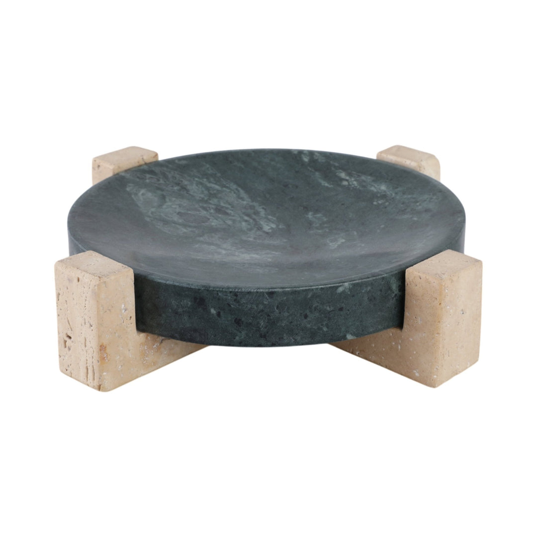 12" Archer Small Green Marble And Travertine Tray