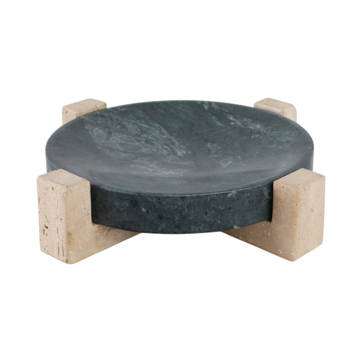 12" Archer Small Green Marble And Travertine Tray