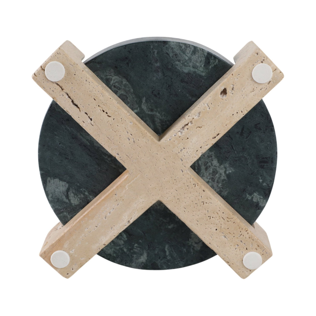 12" Archer Small Green Marble And Travertine Tray