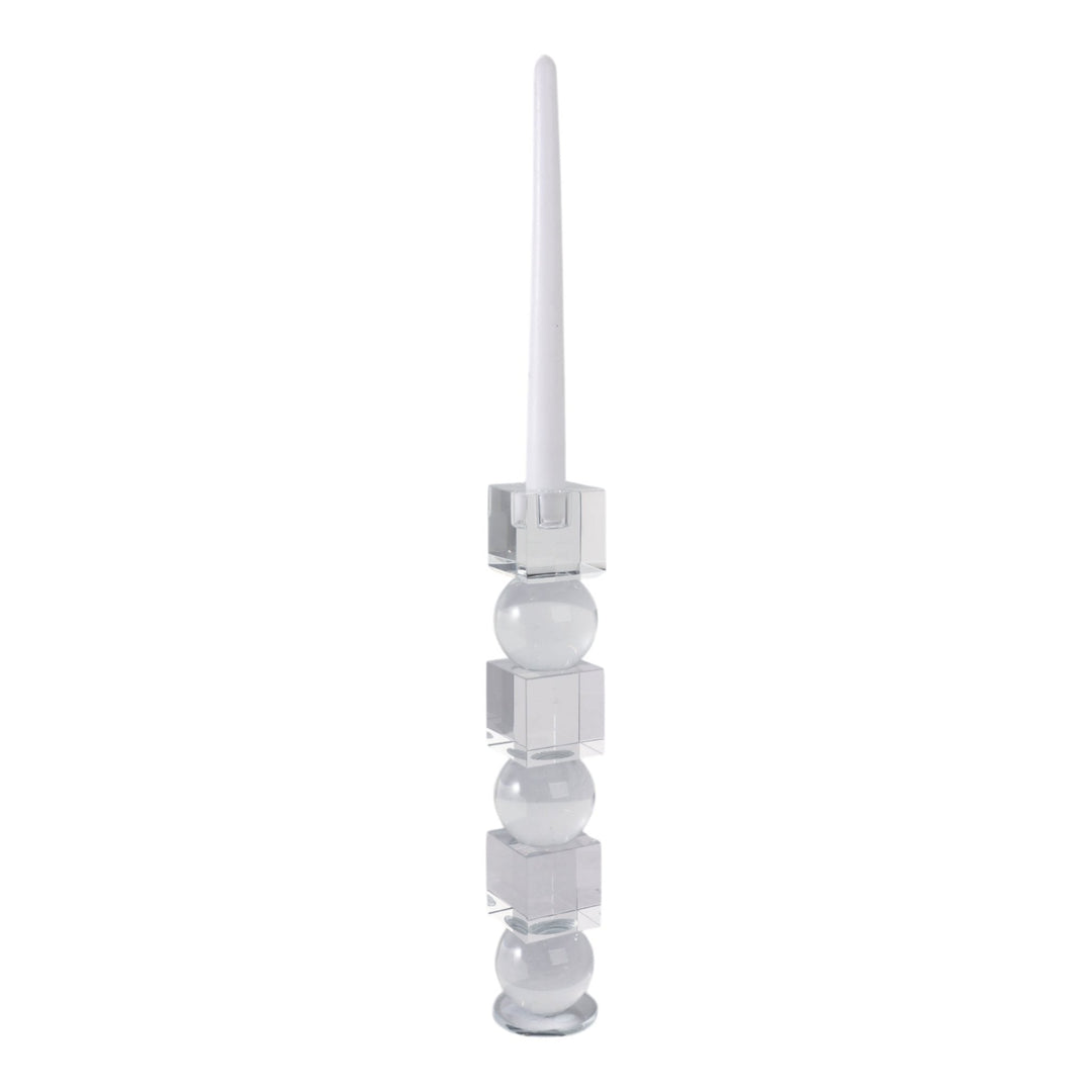 12" Crystal Orbs & Blocks Taper Candleholder, Clea