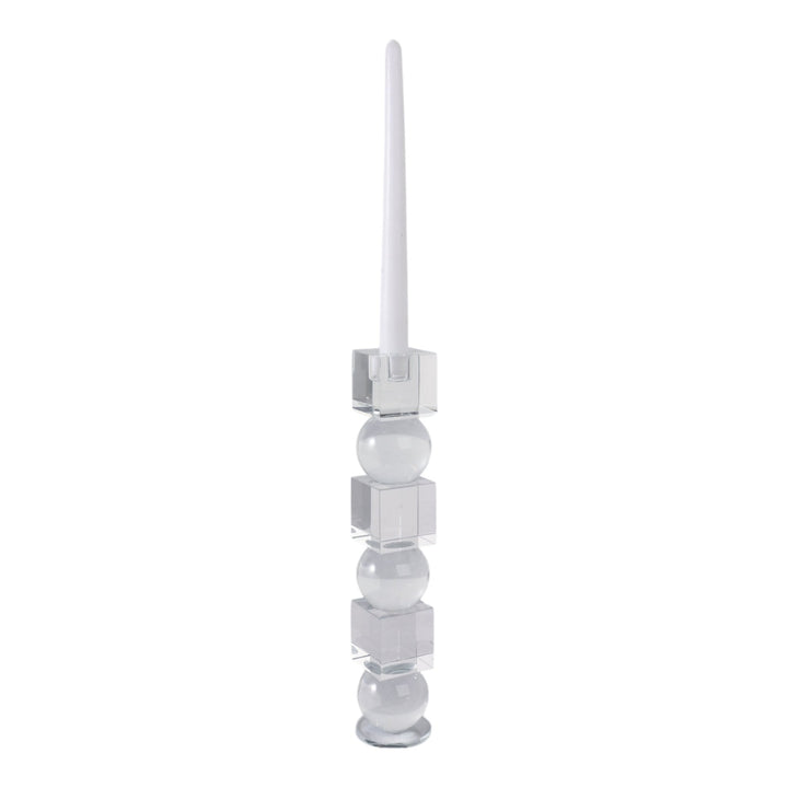 12" Crystal Orbs & Blocks Taper Candleholder, Clea