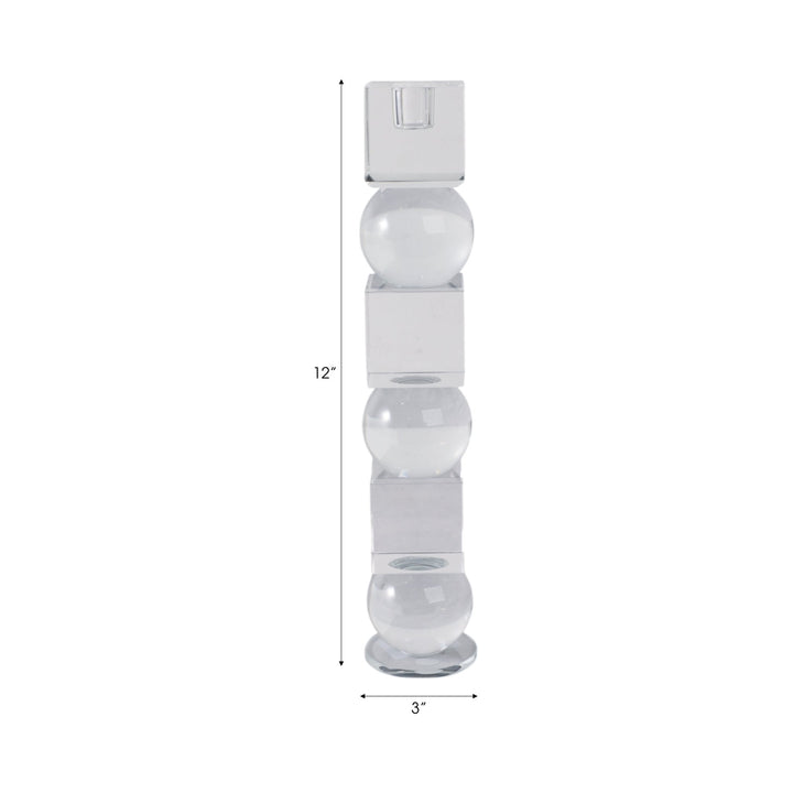 12" Crystal Orbs & Blocks Taper Candleholder, Clea