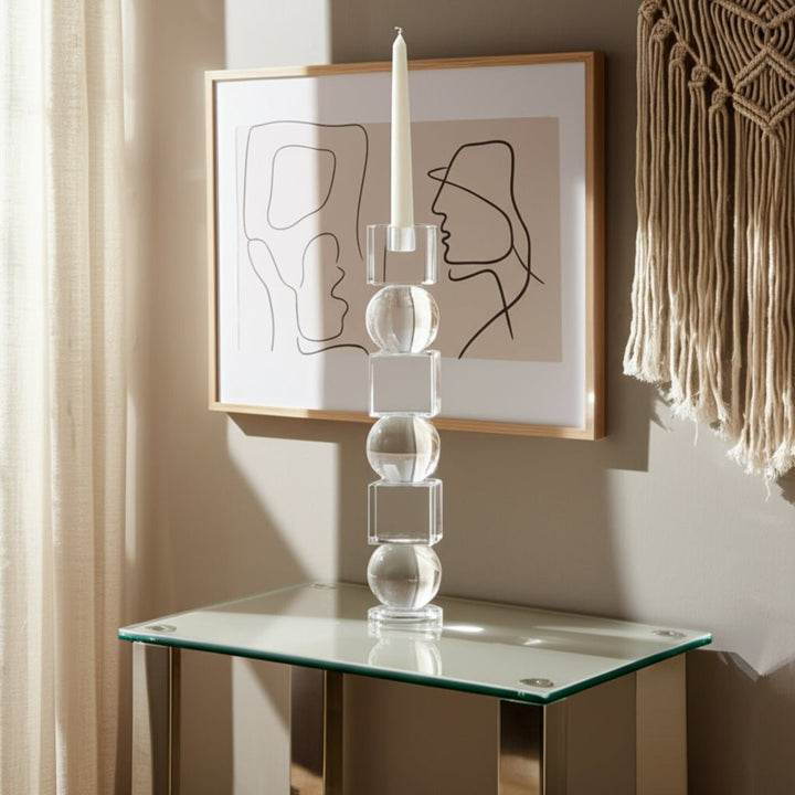 12" Crystal Orbs & Blocks Taper Candleholder, Clea