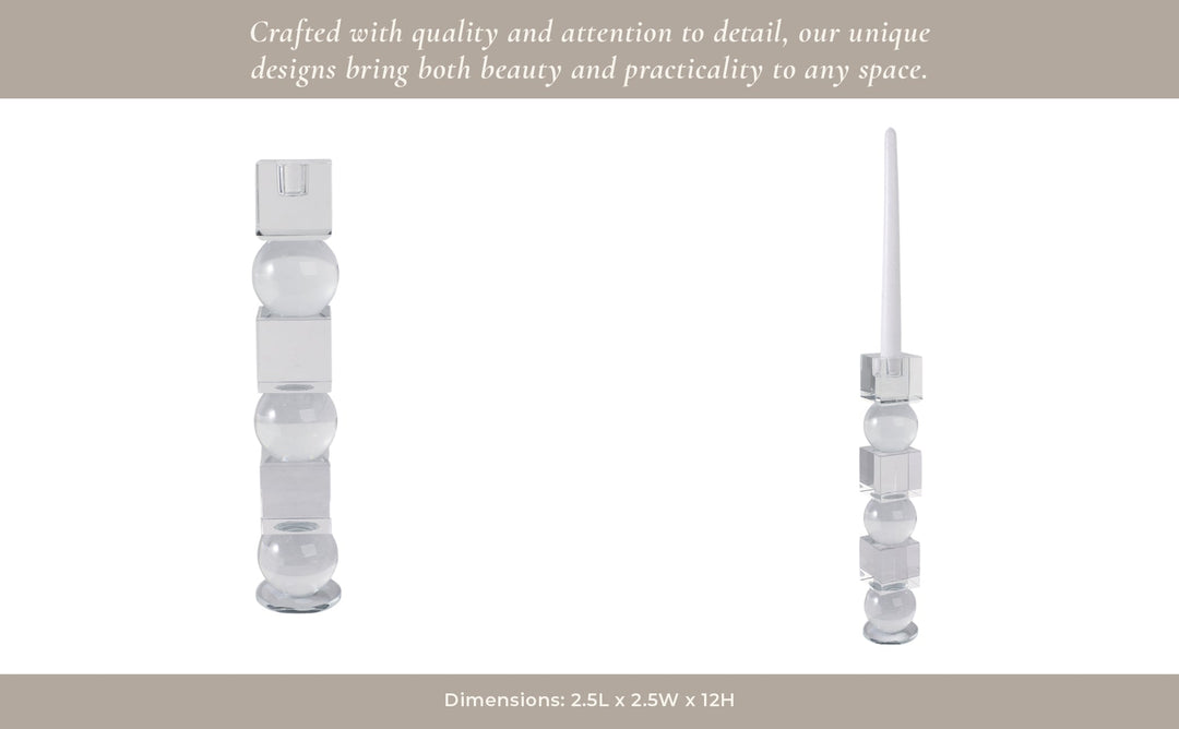12" Crystal Orbs & Blocks Taper Candleholder, Clea
