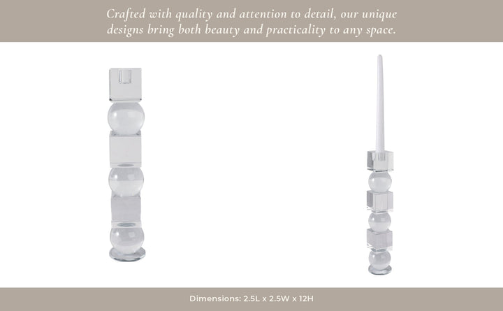 12" Crystal Orbs & Blocks Taper Candleholder, Clea