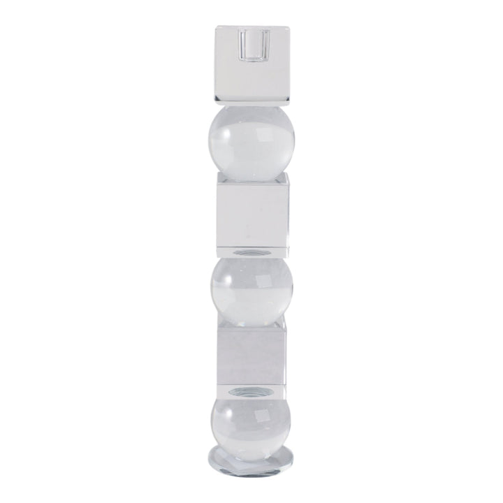 12" Crystal Orbs & Blocks Taper Candleholder, Clea