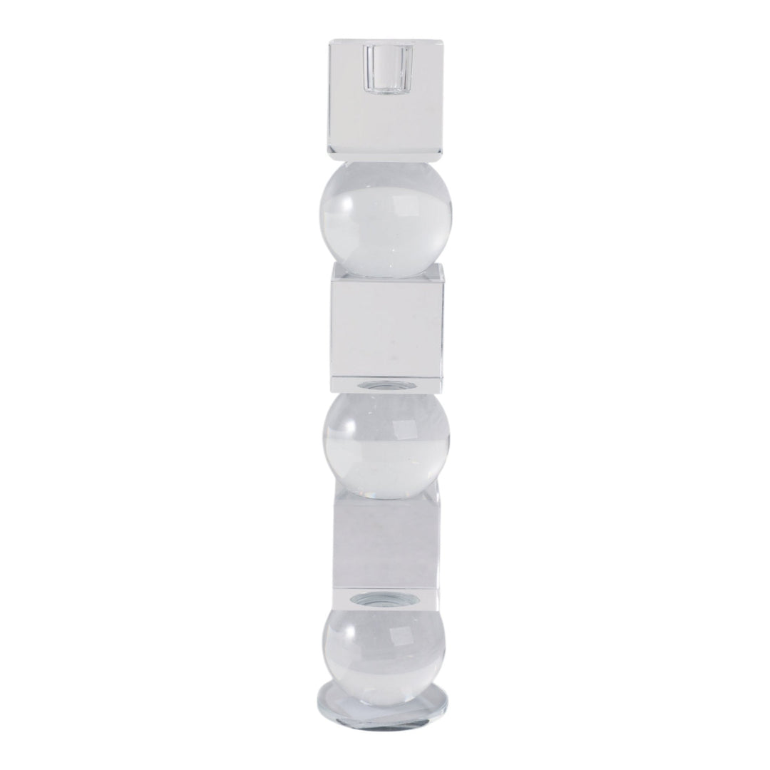 12" Crystal Orbs & Blocks Taper Candleholder, Clea