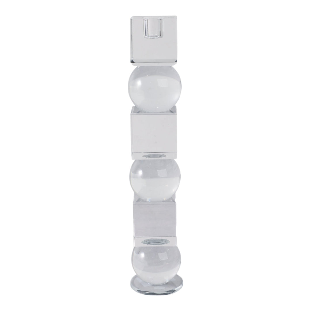 12" Crystal Orbs & Blocks Taper Candleholder, Clea
