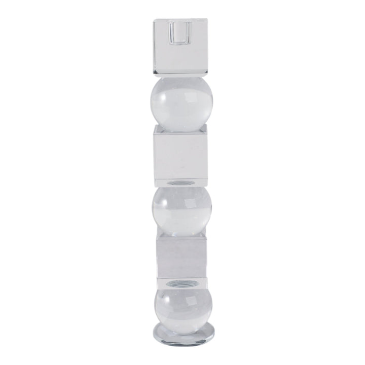 12" Crystal Orbs & Blocks Taper Candleholder, Clea
