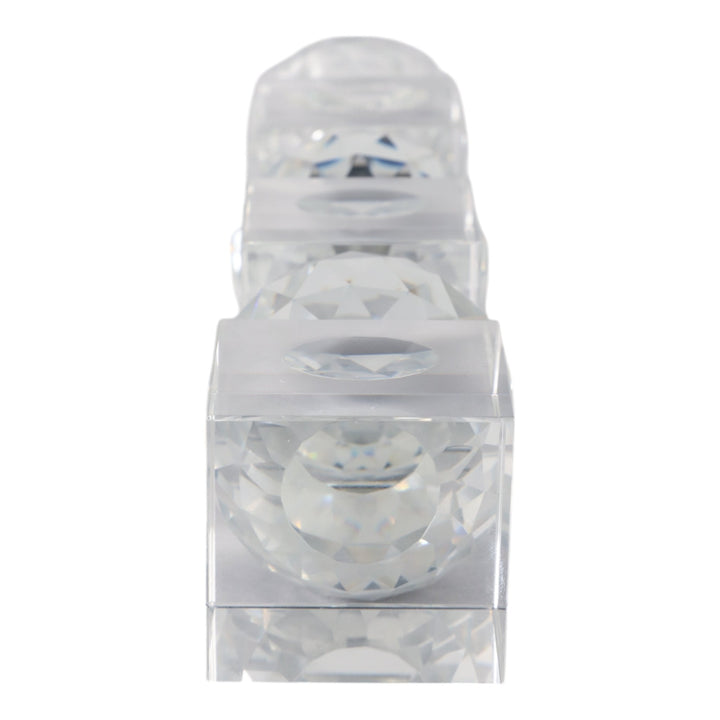 12" FACETED CRYSTAL ORBS CRYSTAL TAPERHOLDER, CLEA