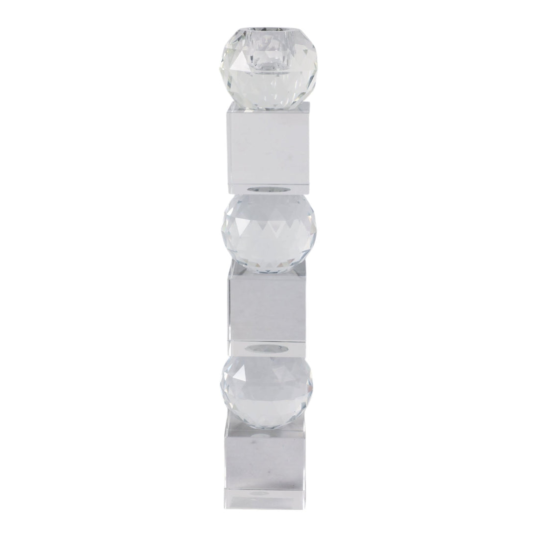 12" FACETED CRYSTAL ORBS CRYSTAL TAPERHOLDER, CLEA