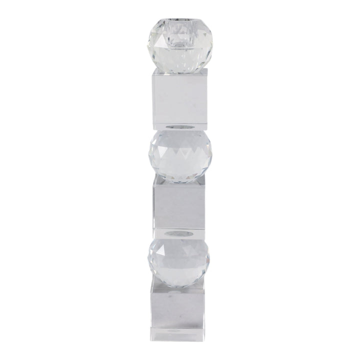 12" FACETED CRYSTAL ORBS CRYSTAL TAPERHOLDER, CLEA