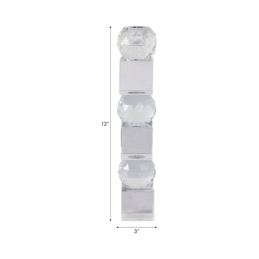 12" FACETED CRYSTAL ORBS CRYSTAL TAPERHOLDER, CLEA