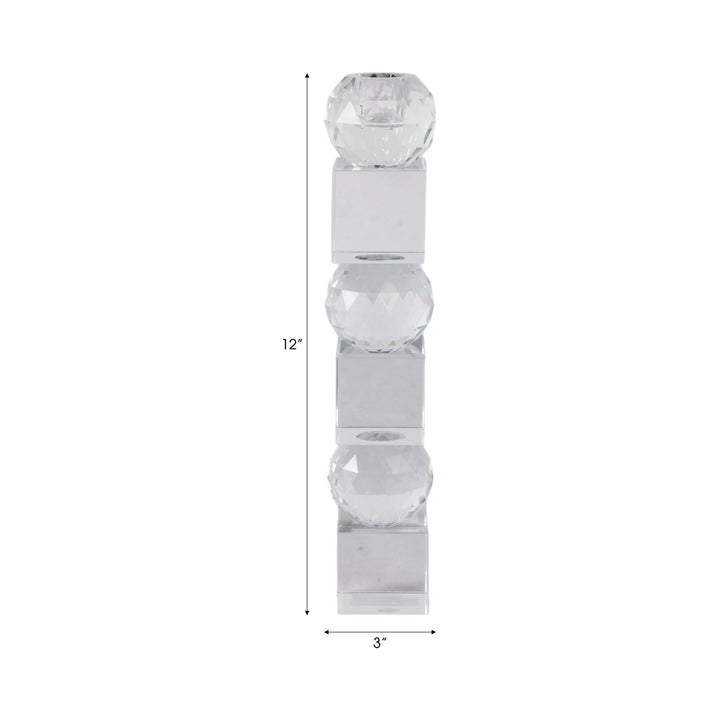 12" FACETED CRYSTAL ORBS CRYSTAL TAPERHOLDER, CLEA