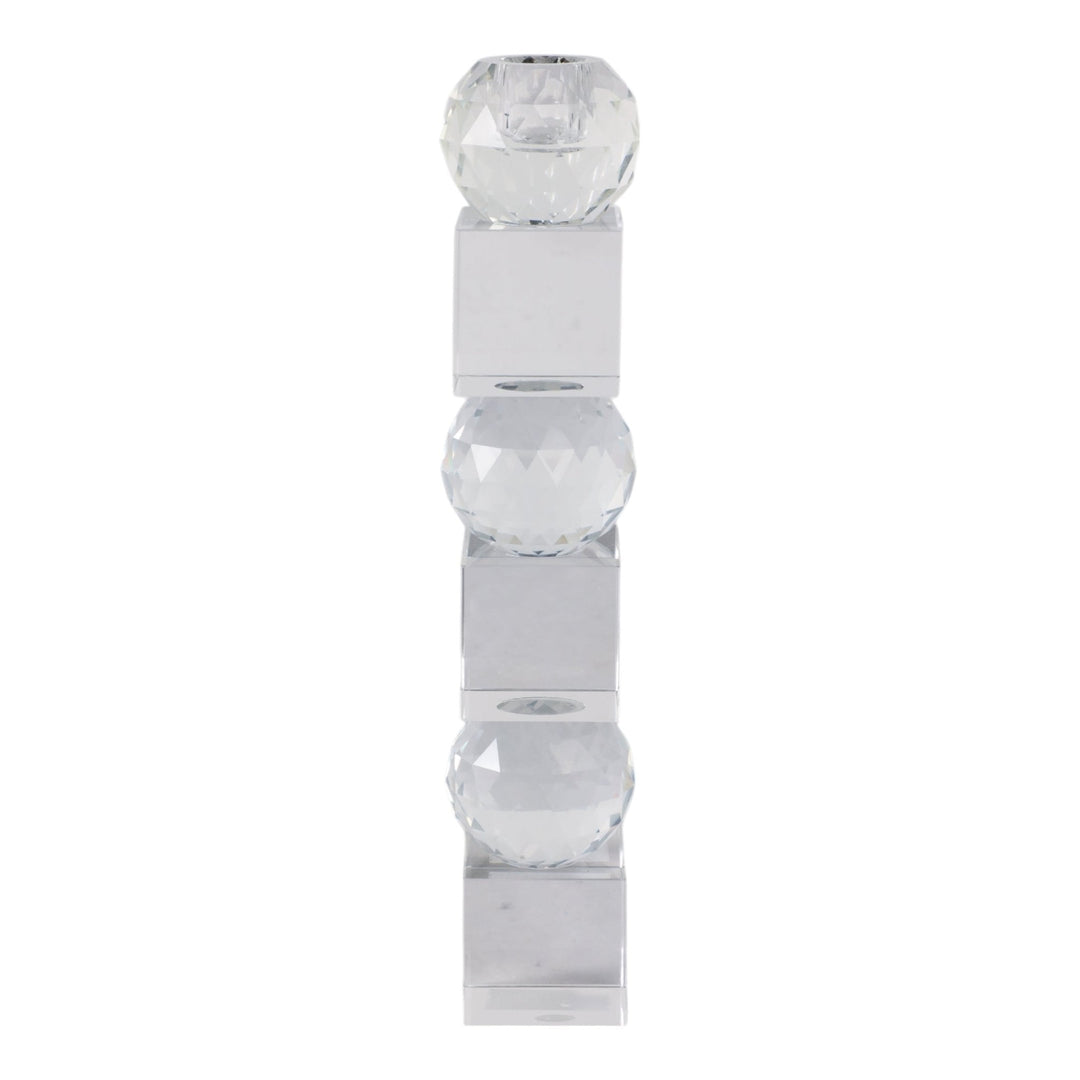 12" FACETED CRYSTAL ORBS CRYSTAL TAPERHOLDER, CLEA