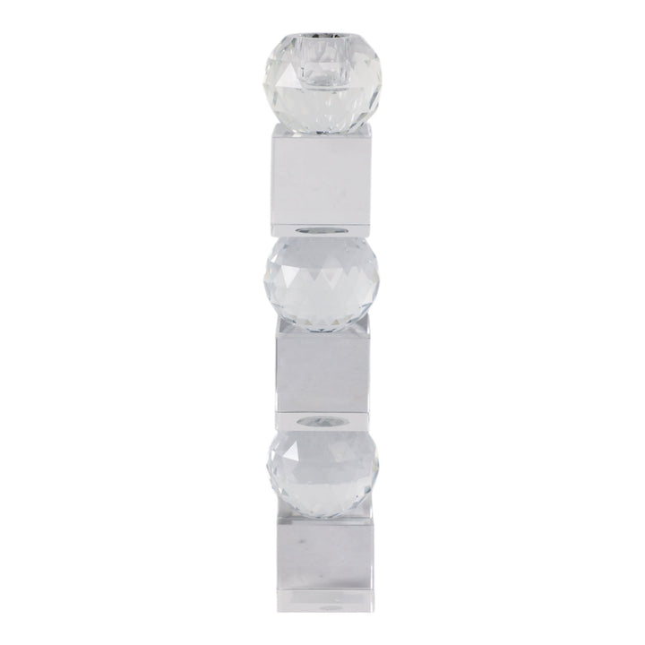 12" FACETED CRYSTAL ORBS CRYSTAL TAPERHOLDER, CLEA