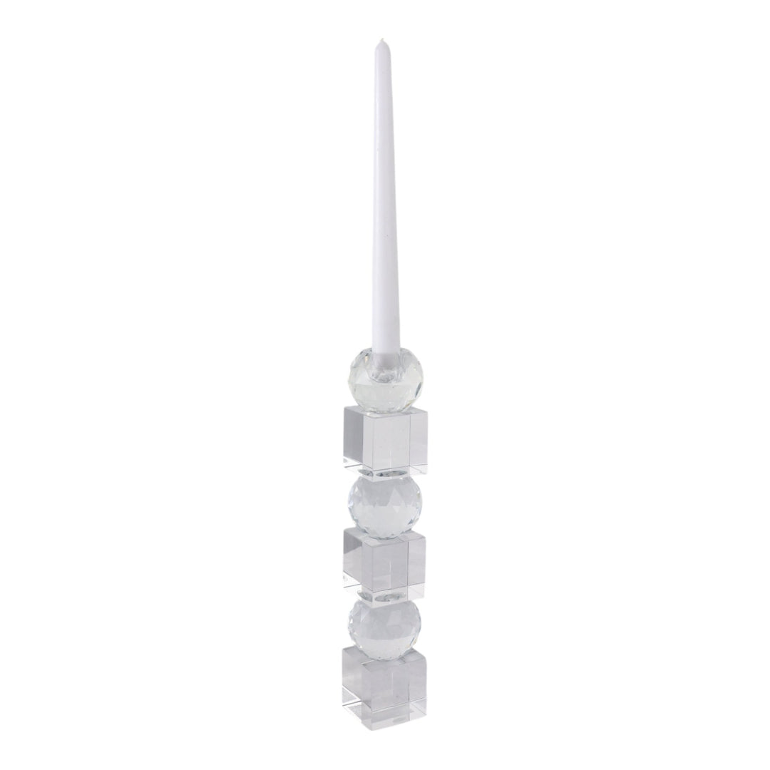 12" FACETED CRYSTAL ORBS CRYSTAL TAPERHOLDER, CLEA
