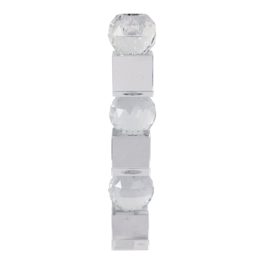 12" FACETED CRYSTAL ORBS CRYSTAL TAPERHOLDER, CLEA