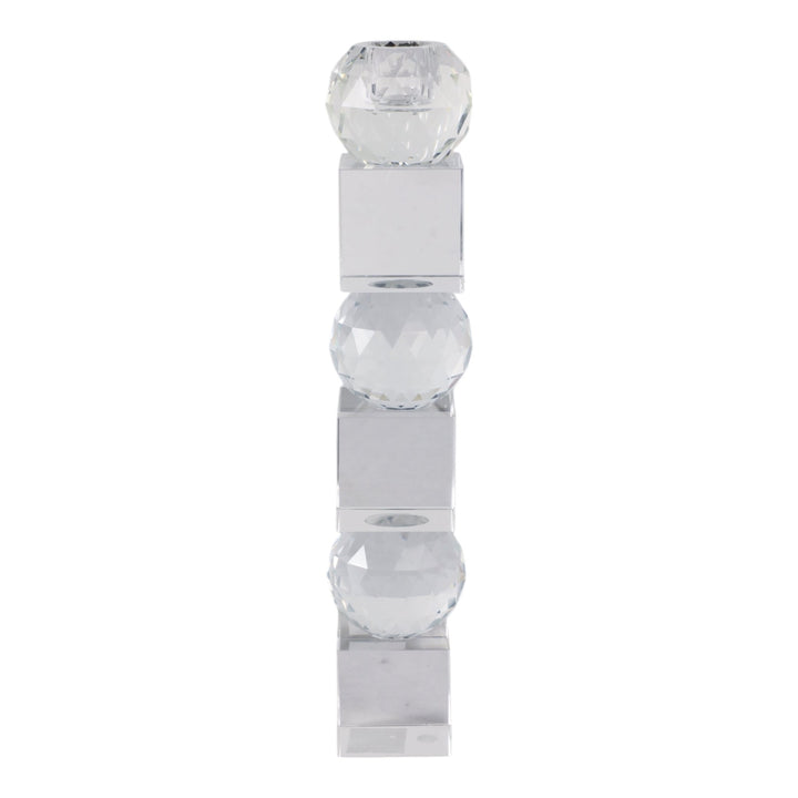 12" FACETED CRYSTAL ORBS CRYSTAL TAPERHOLDER, CLEA