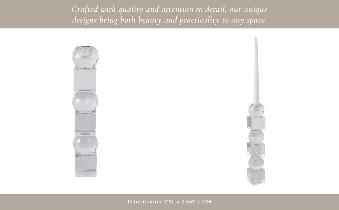 12" FACETED CRYSTAL ORBS CRYSTAL TAPERHOLDER, CLEA