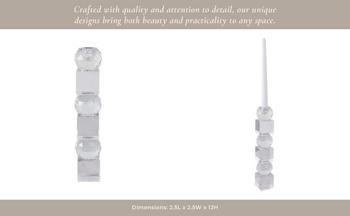 12" FACETED CRYSTAL ORBS CRYSTAL TAPERHOLDER, CLEA