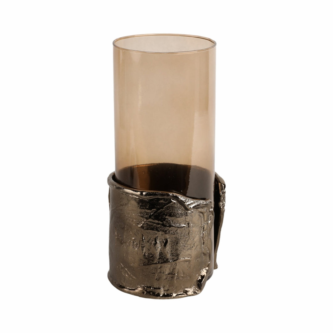 12" MAPUTO MD CANDLE HOLDER GLASS, BROWN