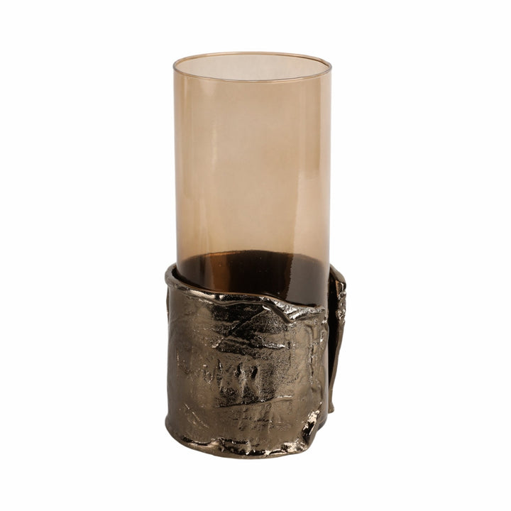 12" MAPUTO MD CANDLE HOLDER GLASS, BROWN