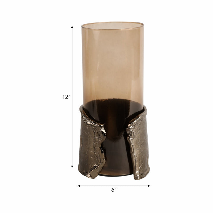12" MAPUTO MD CANDLE HOLDER GLASS, BROWN