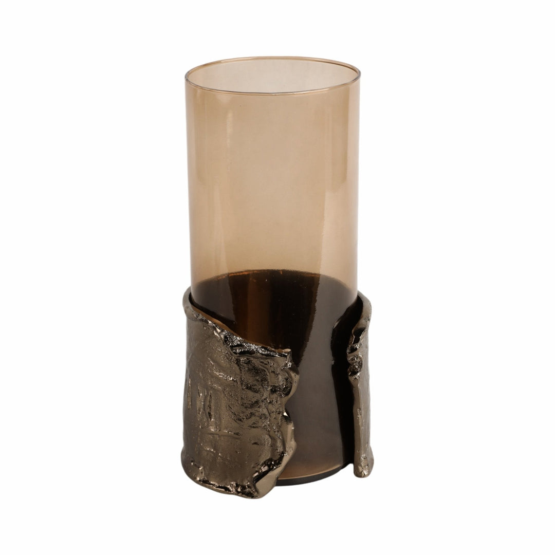 12" MAPUTO MD CANDLE HOLDER GLASS, BROWN