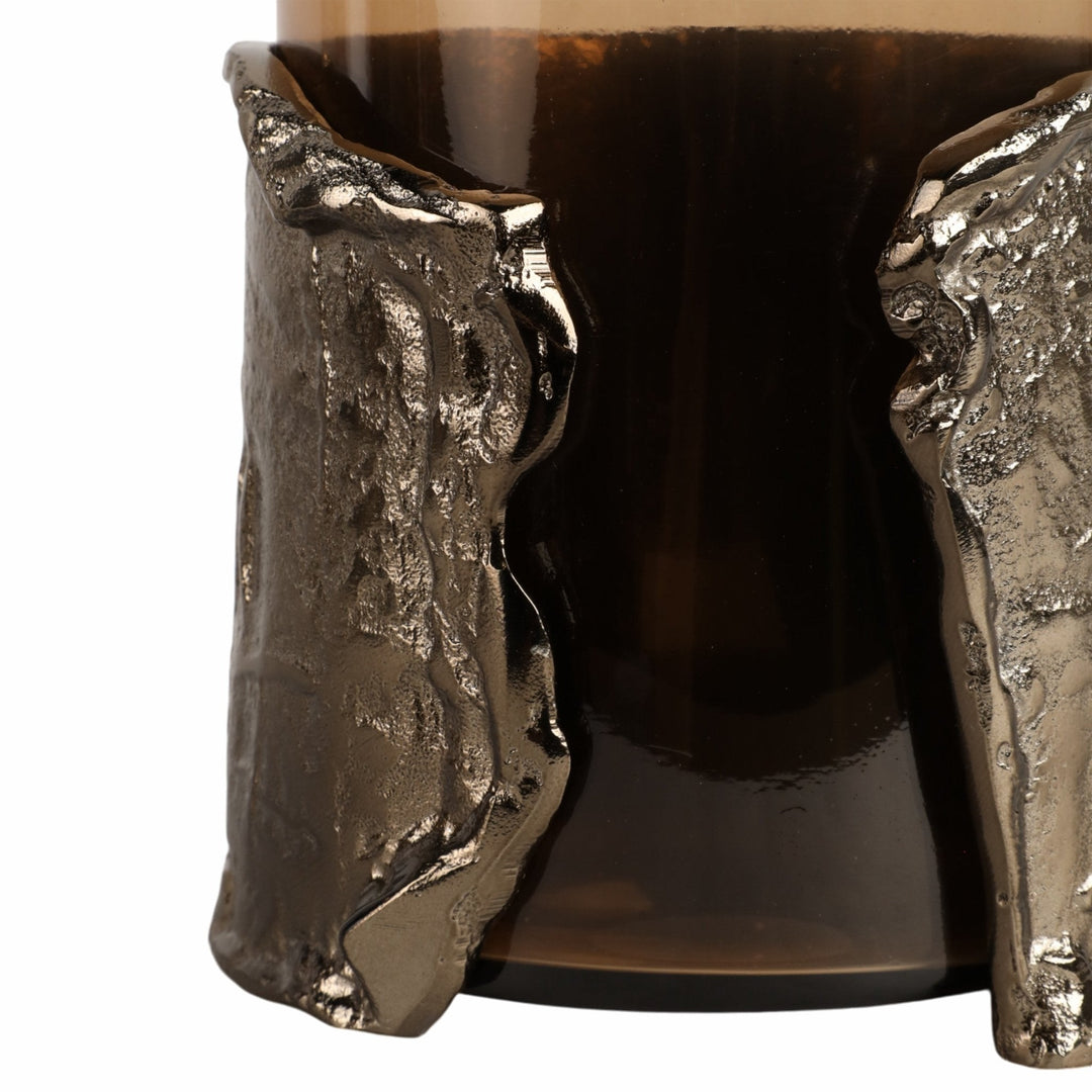 12" MAPUTO MD CANDLE HOLDER GLASS, BROWN