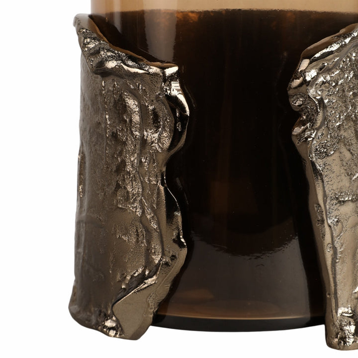 12" MAPUTO MD CANDLE HOLDER GLASS, BROWN