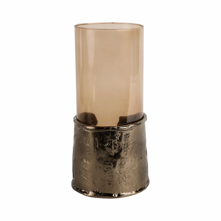 12" MAPUTO MD CANDLE HOLDER GLASS, BROWN