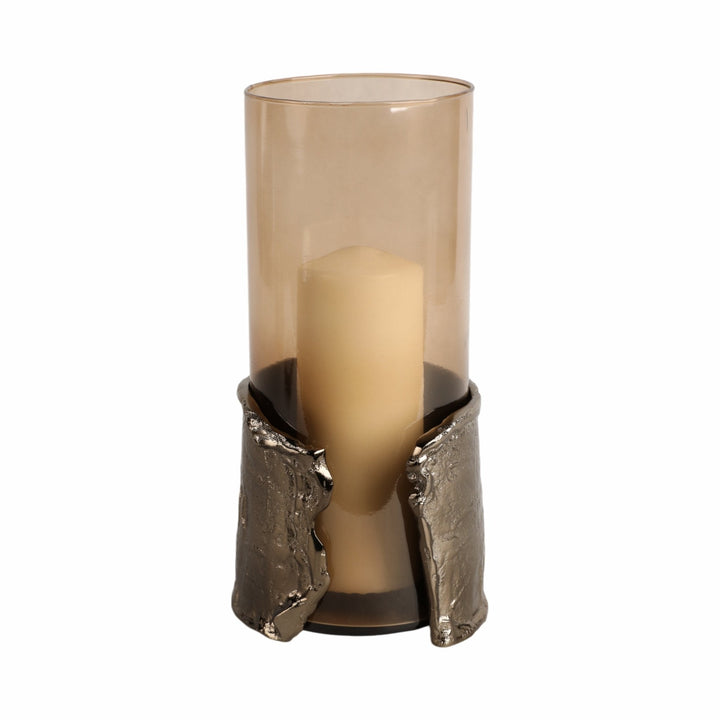 12" MAPUTO MD CANDLE HOLDER GLASS, BROWN
