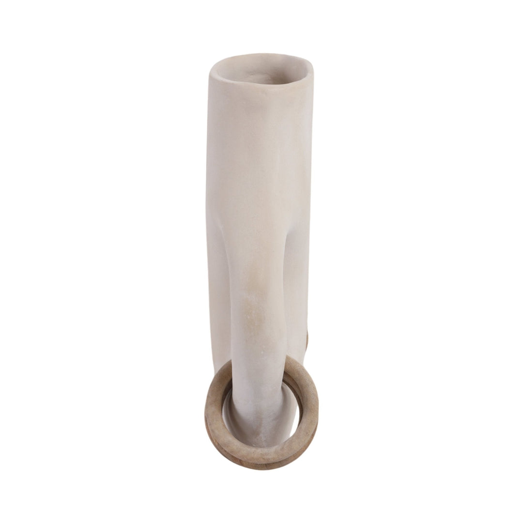 12" SAMIRAH SMALL VASE W/ WOOD RINGS, BRWN/WHT WSH