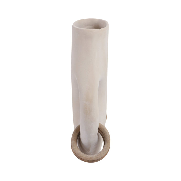 12" SAMIRAH SMALL VASE W/ WOOD RINGS, BRWN/WHT WSH