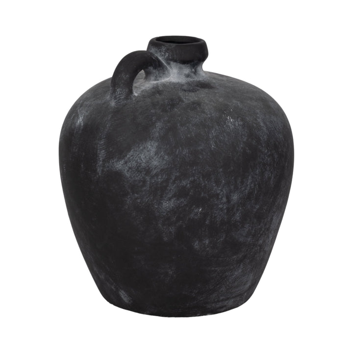 12" Weathered Terracotta Jug With Handle, Black