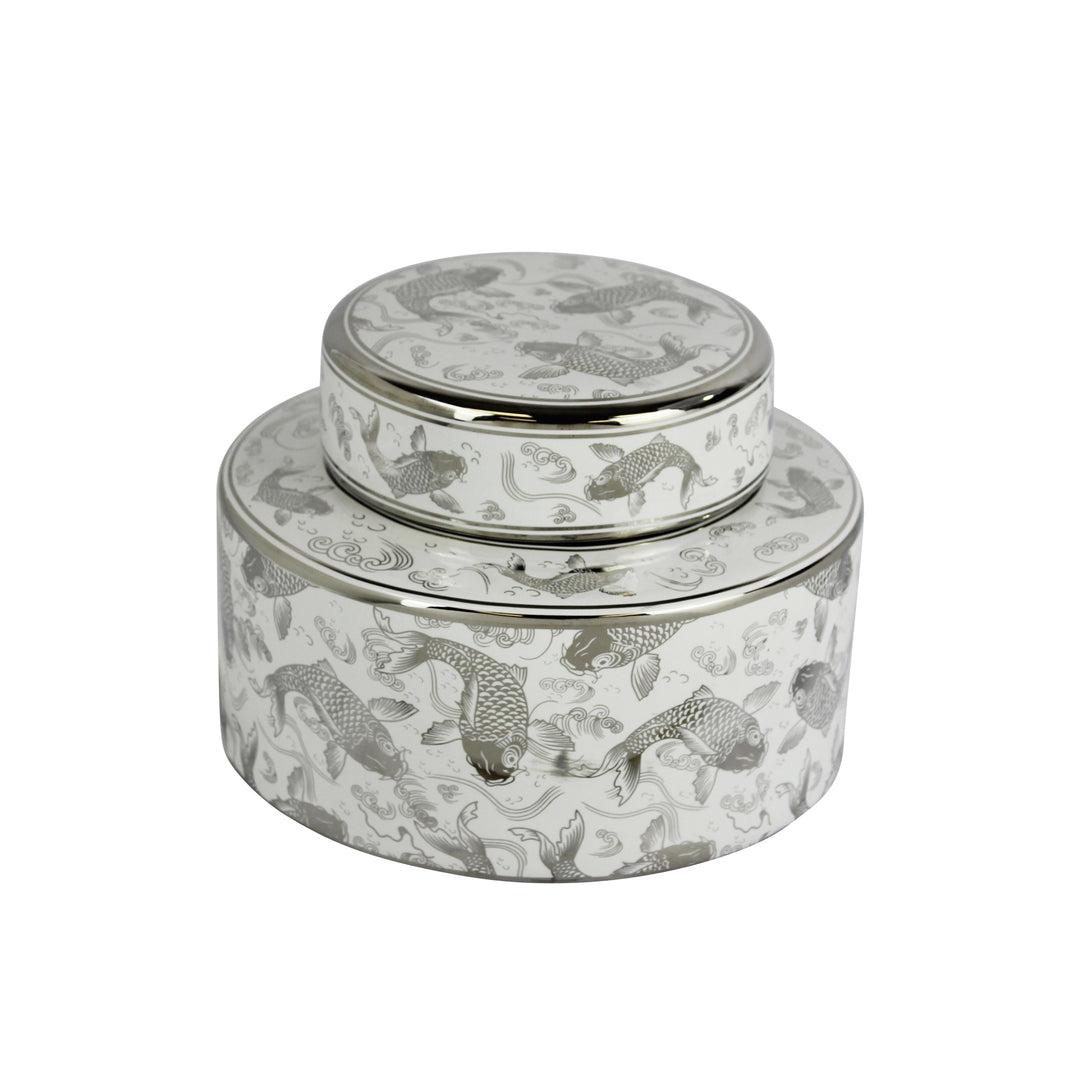 CERAMIC KOI DESIGN COVERED JAR