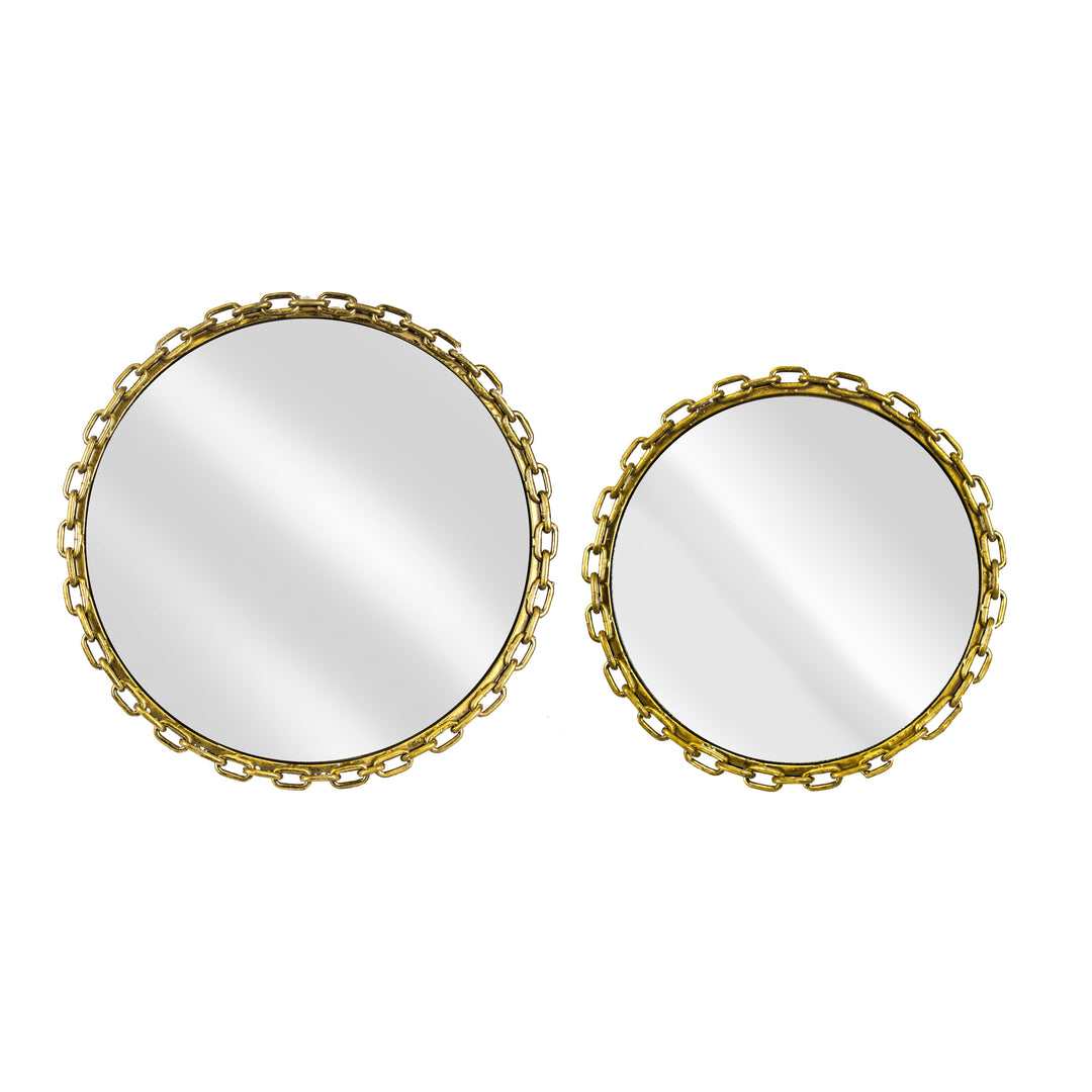 S/2 Metal Link Mirrored Trays, Gold