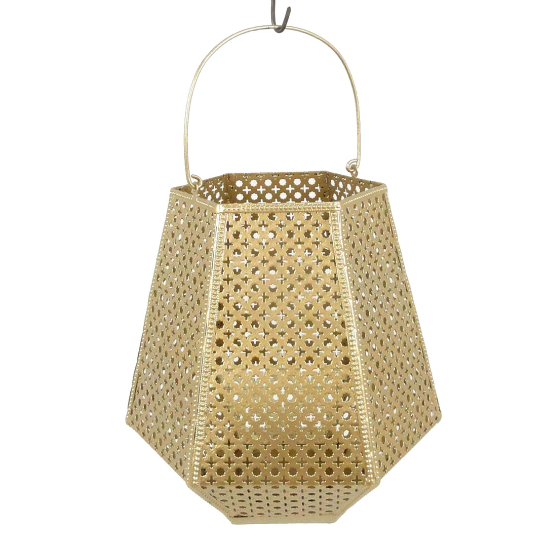 Metal Diamond Shaped Pierced Lantern, Gold