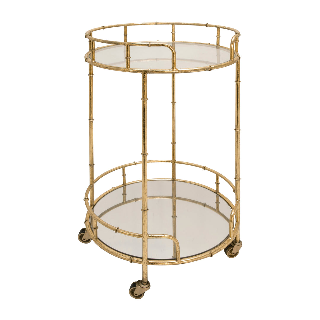 Metal & Mirror Round Bar Cart, Gold