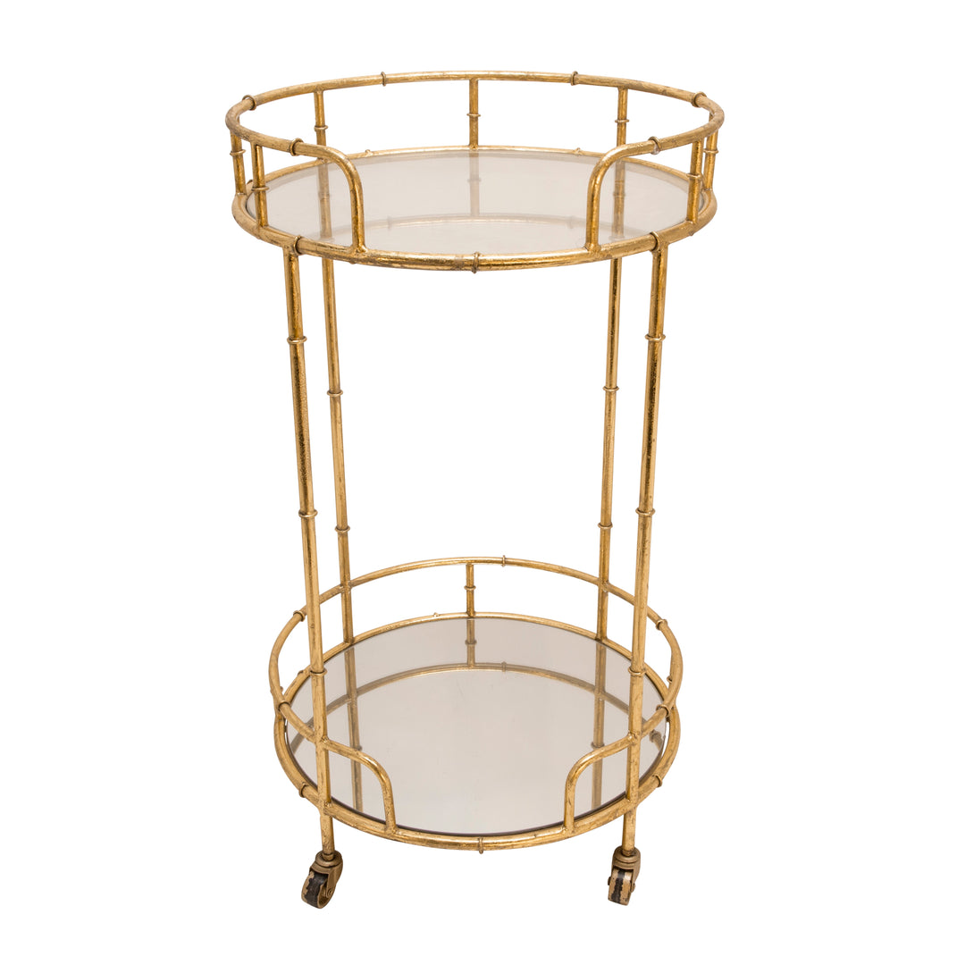 Metal & Mirror Round Bar Cart, Gold