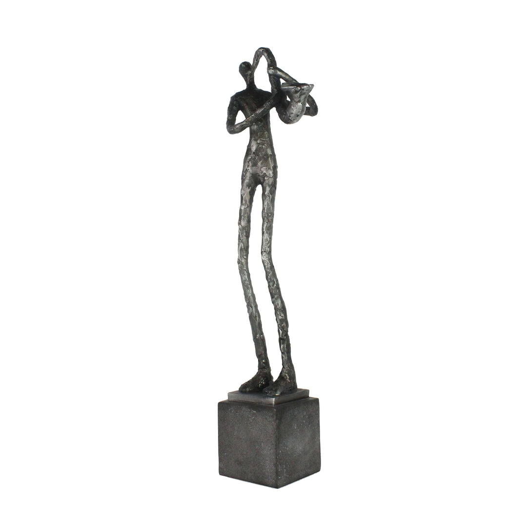 POLYRESIN SAX MUSICIAN ON BASE 17", SILVER