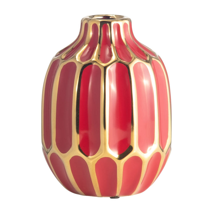 CERAMIC VASE 8"H, RED/GOLD